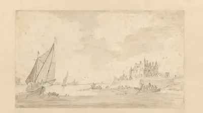 Rivierlandschap met kasteel (Loevestein?)