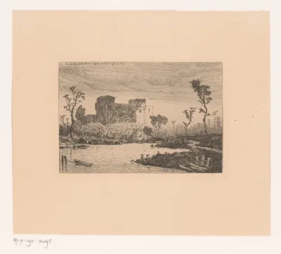 Rivierlandschap met kasteelruïne