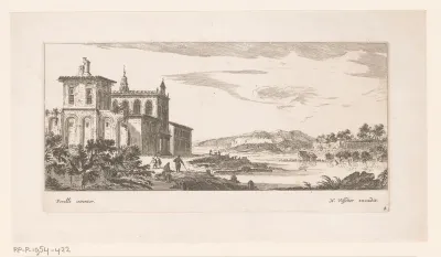 Rivierlandschap met klooster