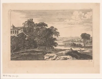 Rivierlandschap met kloosterruïne