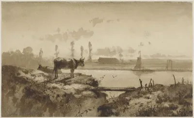 Rivierlandschap met koe