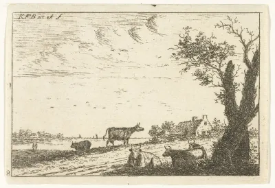 Rivierlandschap met koeien