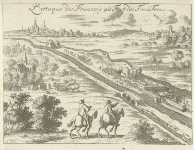 Rivierlandschap met legers in gevecht