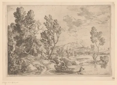 Rivierlandschap met man in sloep