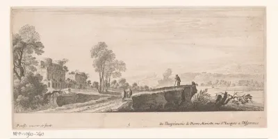 Rivierlandschap met man met geit