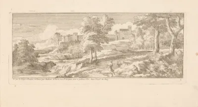 Rivierlandschap met muzikant en danser