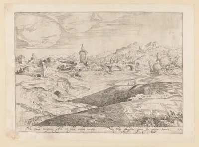Rivierlandschap met nederzetting