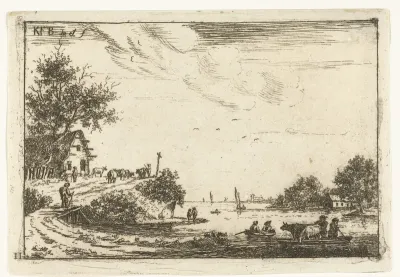 Rivierlandschap met pontje