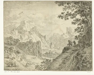 Rivierlandschap met reizigers