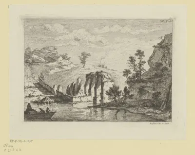 Rivierlandschap met resten van een aquaduct