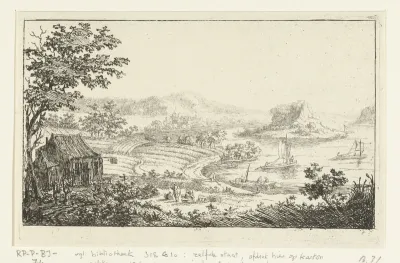 Rivierlandschap met rotseiland