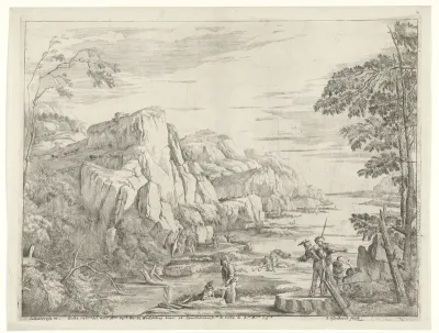 Rivierlandschap met rotskust