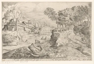 Rivierlandschap met ruiters
