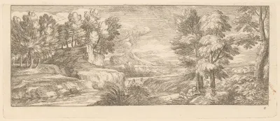 Rivierlandschap met rustende figuren