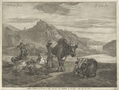 Rivierlandschap met rustende herder en kudde