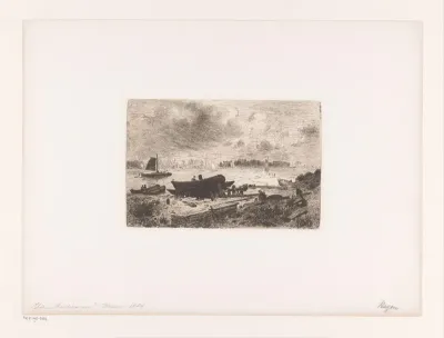 Rivierlandschap met scheepswerf