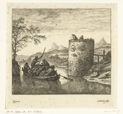 Rivierlandschap met schuit