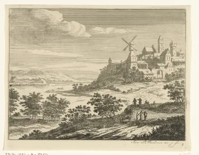 Rivierlandschap met stadsgezicht