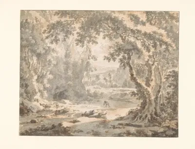Rivierlandschap met stroompjes en een bergachtig vergezicht