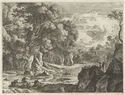 Rivierlandschap met twee figuren