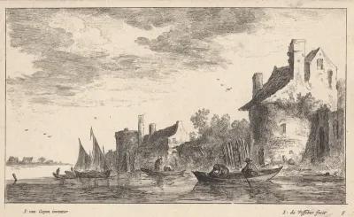 Rivierlandschap met twee ronde torens