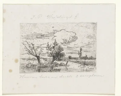 Rivierlandschap met twee wilgen