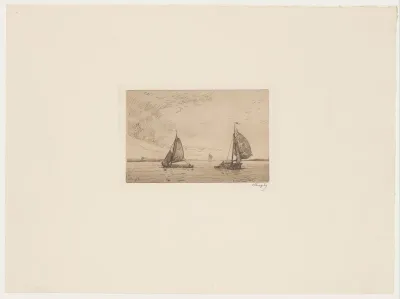 Rivierlandschap met twee zeilboten