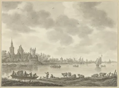 Rivierlandschap met veer