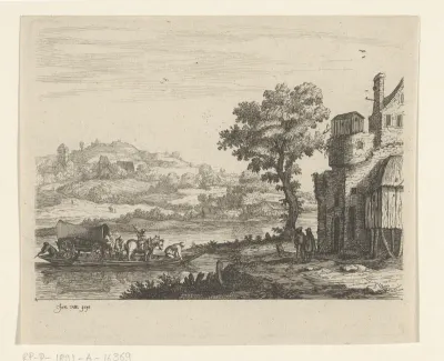 Rivierlandschap met veerboot