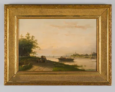 Rivierlandschap met veerpont