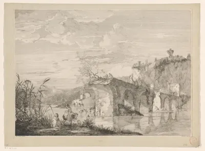 Rivierlandschap met vervallen burg