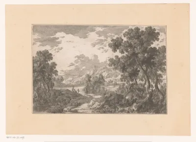 Rivierlandschap met vier figuren
