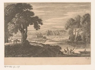 Rivierlandschap met vissende mannen