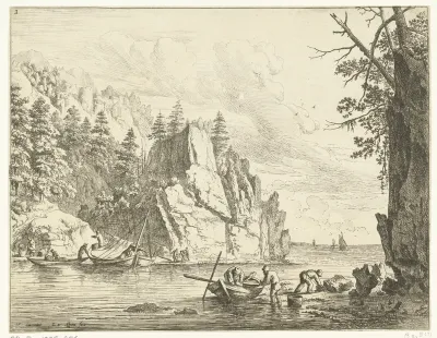 Rivierlandschap met vissers