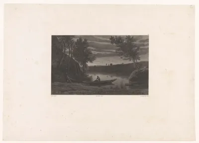 Rivierlandschap met vissers bij avond