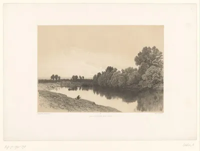 Rivierlandschap met vissers bij avondlicht