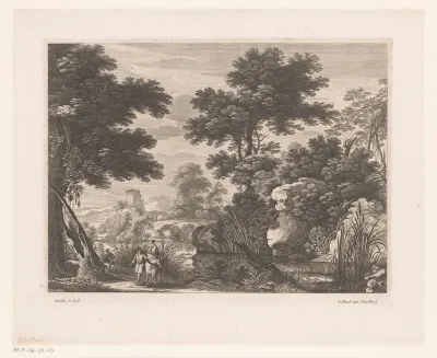 Rivierlandschap met vlucht naar Egypte