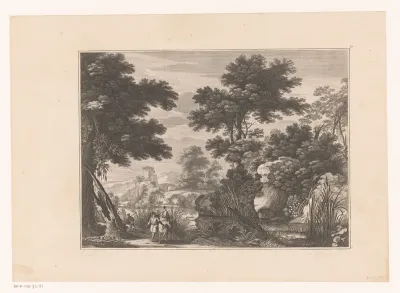 Rivierlandschap met vlucht naar Egypte
