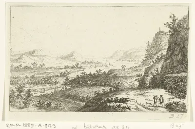 Rivierlandschap met wandelaars
