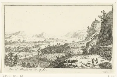 Rivierlandschap met wandelaars