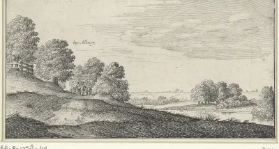 Rivierlandschap met wandelende figuren nabij Albury