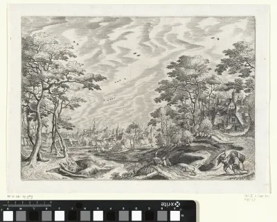 Rivierlandschap met wandelende figuren