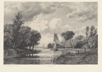 Rivierlandschap met zeilboot
