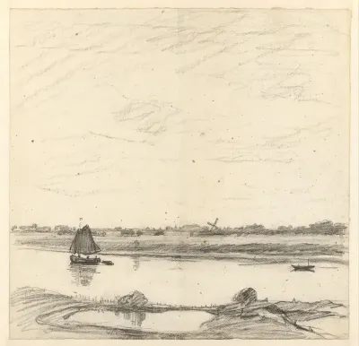 Rivierlandschap met zeilboot