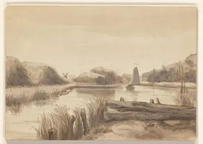 Rivierlandschap met zeilbootje