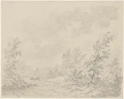 Rivierlandschap met zeilbootje