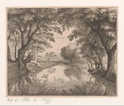 Rivierlandschap met zwanenjacht bij Huningue