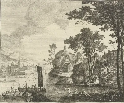 Rivierlandschap met zwemmers