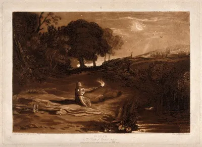 Rizpah keeps watch in the tranquil night over the decaying bodies of her sons