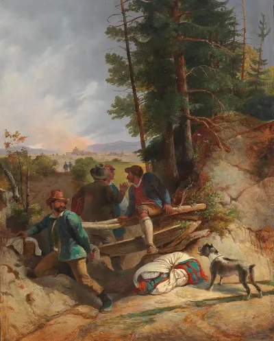 Robbers with a city in the background